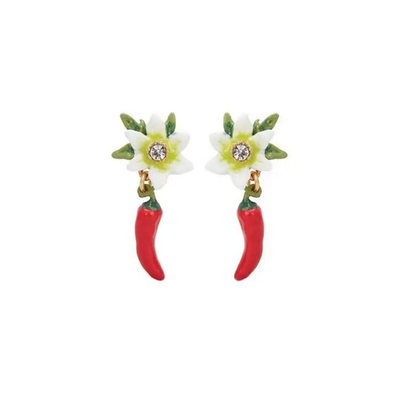 LES NEREIDES Red Chilli And Flower Hoop Earrings | APVE1061 - Picture 1 of 3